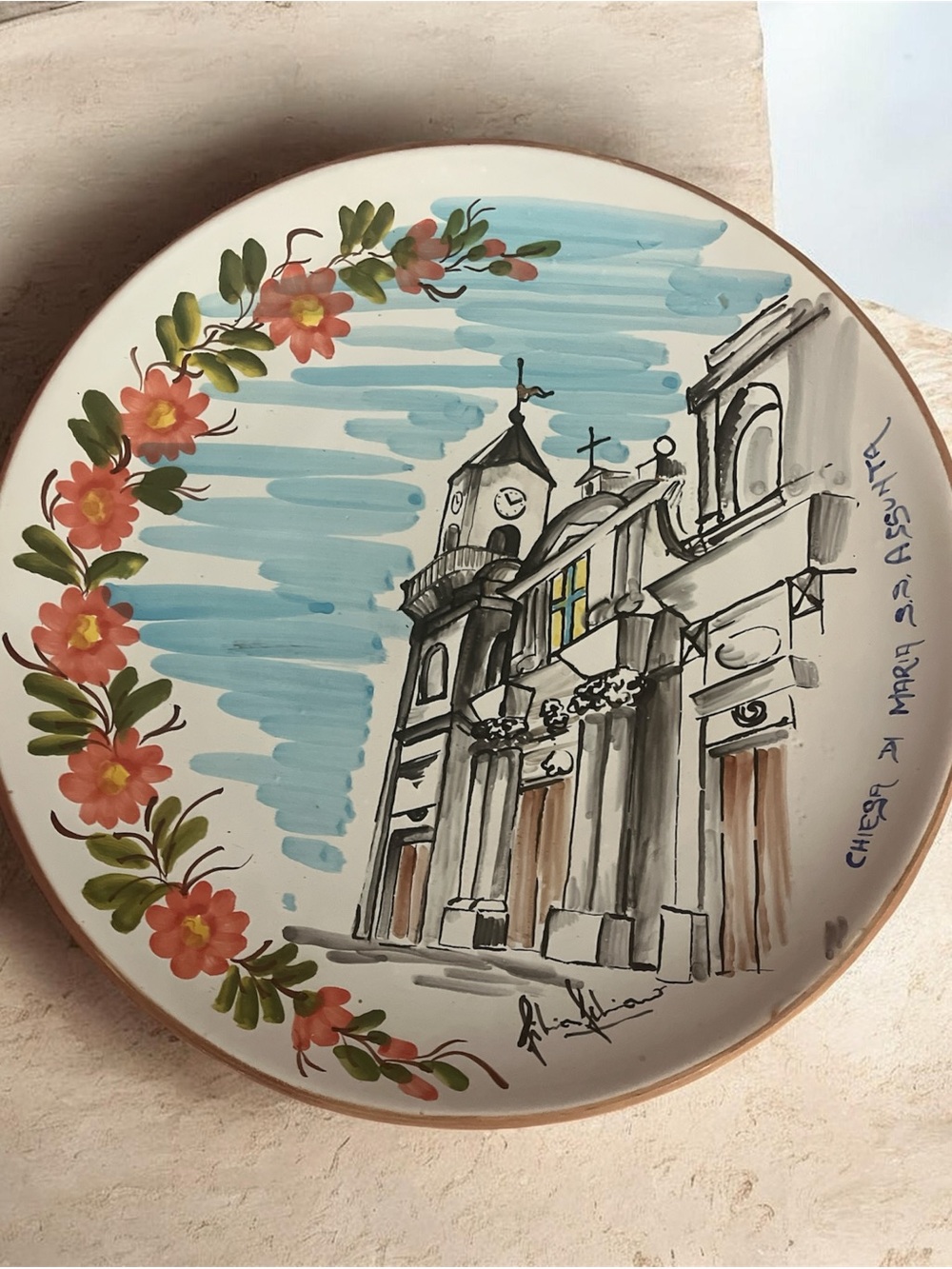 new Handpainted Italian monte di procida decorative plate signed 14in